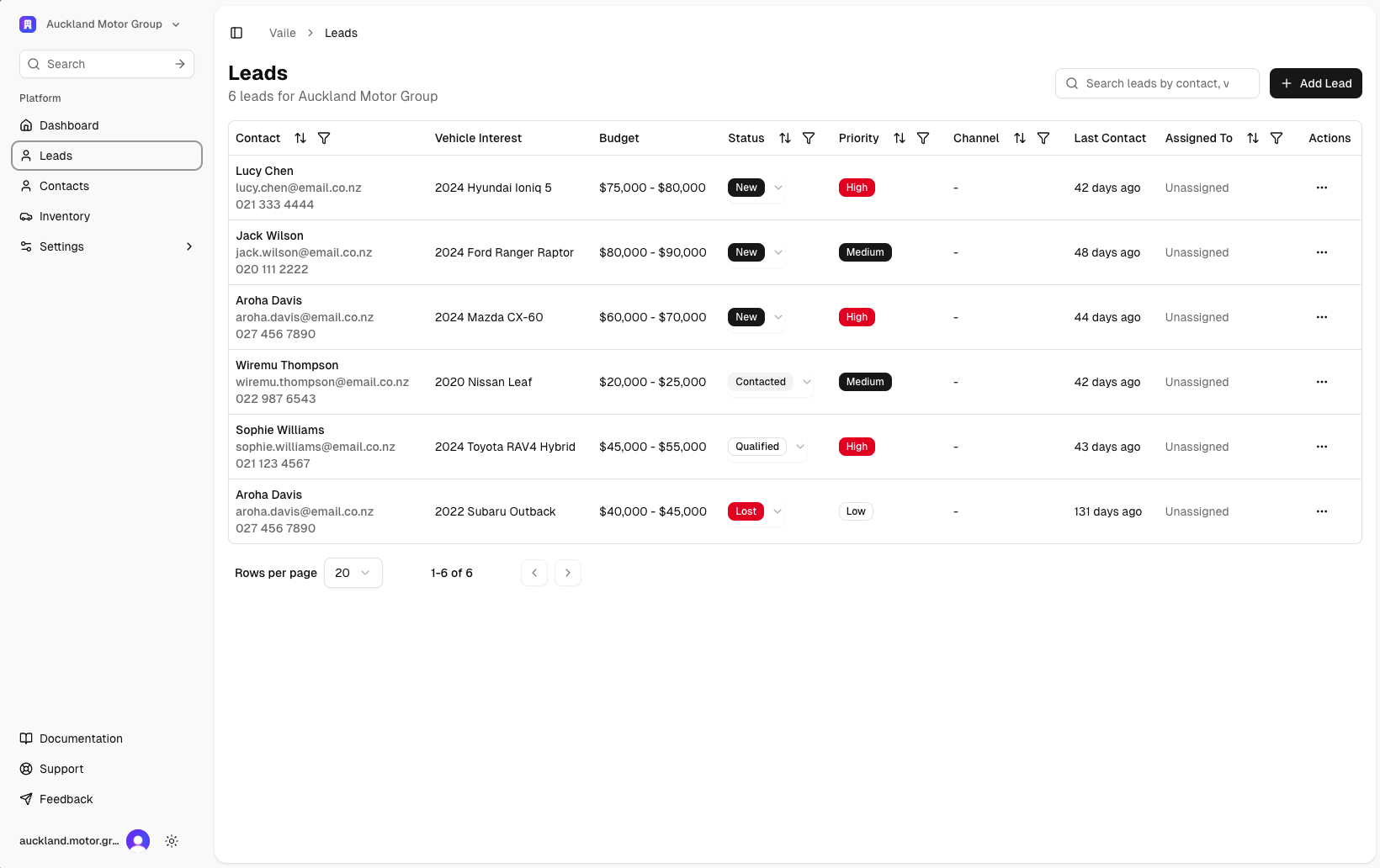 Vaile Dashboard